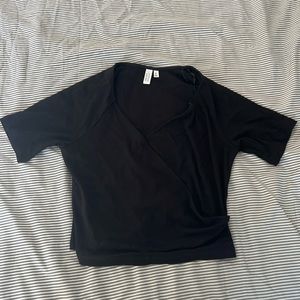 & Other Stories Black Wrap Ribbed Shirt